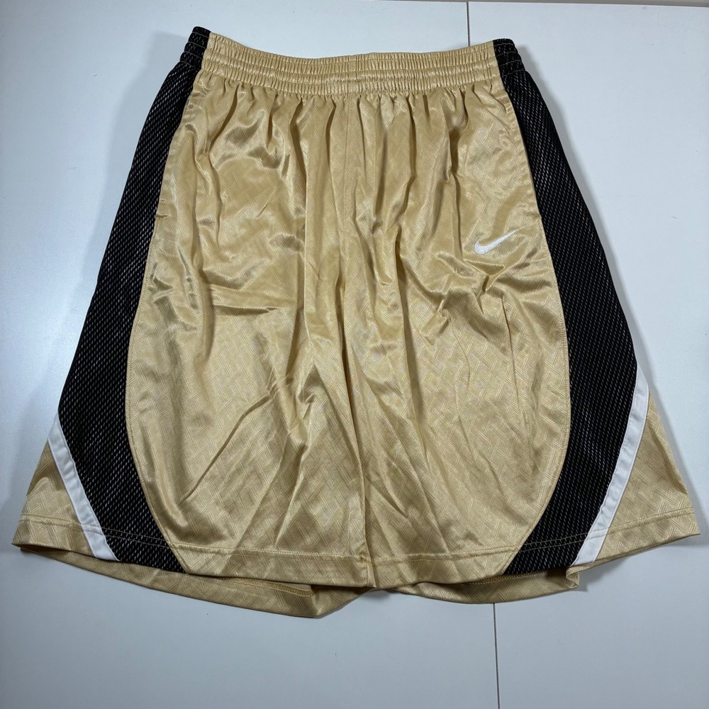 Vintage Nike Basketball Dazzle Shorts Large Gold Black Diamond Pattern Shiny